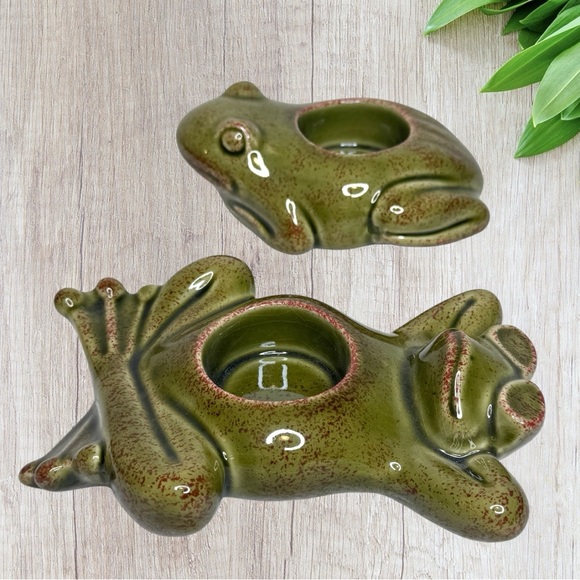Vintage PartyLite Two Frogs Candle Holder Votive Ceramic Garden Decor Figurine - Picture 1 of 8